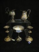 A collection of silver wares comprising a Mappin & Webb silver goblet,