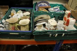 Three crates of various china wares to include George VI, Queen Elizabeth II commemorative china,