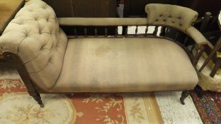 A Victorian chaise longue, Edwardian rosewood and inlaid salon chair,