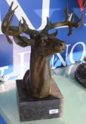 AFTER B C ZHENG "Elk head with antlers", a bronze study, with chocolate brown patination,