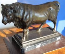 AFTER B C ZHENG "Bull", bronze, with chocolate brown patination, signed within casting,