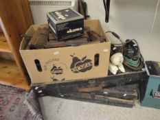 Two slim wood working chests and contents of various wood workers tools,