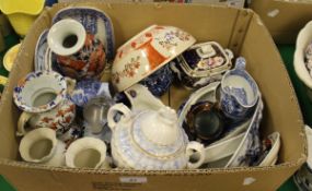 A box of various 19th Century and later pottery and porcelain including two W H Goss commemorative