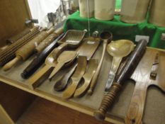 A collection of 16 mainly 19th Century items of treen ware to include unusual patterned rolling