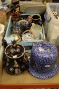 A Victorian blue and white transfer decorated floral patterned cheese dome and cover,