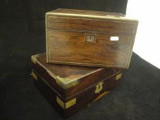 A Victorian rosewood and brass inlaid fitted ladies vanity box,