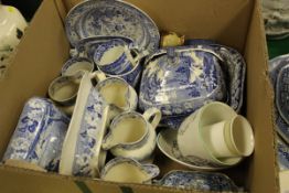 A collection of various 19th Century and other blue and white china wares to include "Willow"