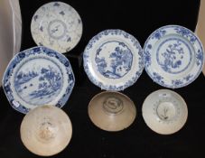 Three early (probably Ming Dynasty) Chinese shallow bowls, a similar dish,