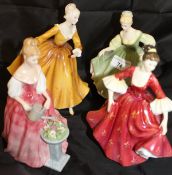 A collection of four Royal Doulton figurines including "Fair Lady" (HN2193), "Kirsty" (HN2381),