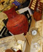 Four boxes of various miscellaneous ornamental wares including two Waterford Crystal glass cased