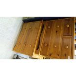 A modern pine chest of two short over two long drawers, a modern pine chest of three long drawers,