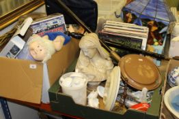 A box of various dolls and toys, a box of various vintage Women's Weekly and other magazines,