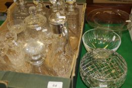 A collection of various glassware to include seven decanters and stoppers,