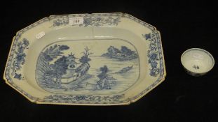 A late 18th / early 19th Century Chinese blue and white elongated octagonal dish and a Chinese blue