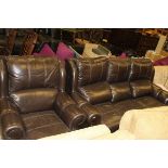 A modern brown leather three seat sofa,