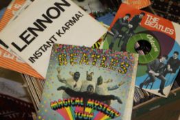 A box of various records to include The Beatles "Magical Mystery Tour" (EP),