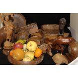 Five various middle Eastern carved hardwood boxes, a similar pair of book-ends,