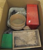 Five boxes of various sundry glassware, china, tooling chest,