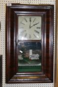 A walnut cased American drop dial wall clock with glass panel depicting "Greenwood Cemetary