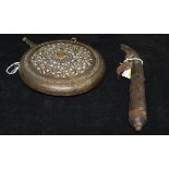 An 18th Century Indo-Persian horn shot flask of slim proportions, with brass banding,