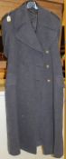 A RAF Great Coat and a British Army issue patent canvas British Army Patent X bed (1942 oak and