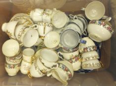 Two crates of various mixed china tea wares and dinner wares,