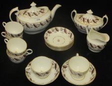 A 19th Century New Hall type foliate decorated tea set comprising teapot, sucrier and jug,