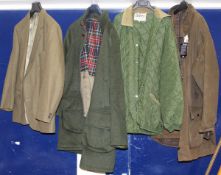 A collection of coats to include a Barbour Classic Northumbrian, a Schöffel raincoat, etc,