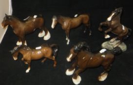 A Beswick pottery rearing horse figure (1014), Beswick shire horse with plaited mane,