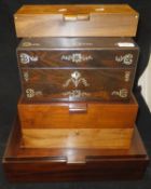A Victorian Mother of Pearl inlaid rosewood jewellery box and four modern jewellery boxes