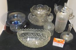A collection of various glass ware to include an early to mid 20th Century wirework decorated soda