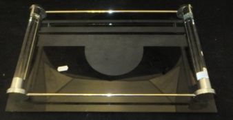 An Art Deco style black glass tray with chrome mounts and glass handles