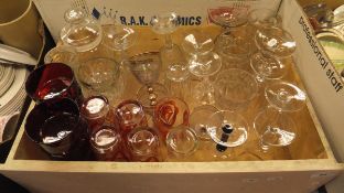 Seven boxes of various glass ware, china, drinks tray, plated ware, ornaments,