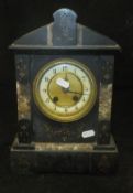 A Victorian slate and marble cased mantle clock,