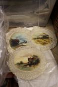 A collection of six early Victorian Torchon lacework and hand-painted place mats, lace trim doilies,