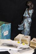 A box containing various Grandee cigar cards, Gallery Collection LUIS JORDA cold cast bronze figure,