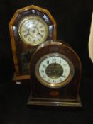 A circa 2900 mahogany and inlaid cased dome topped mantle clock,