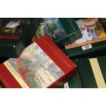 Five boxes of various Wentworth Collector's wooden jigsaw puzzles, a box of LP records,