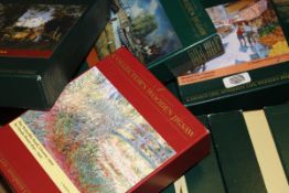 Five boxes of various Wentworth Collector's wooden jigsaw puzzles, a box of LP records,