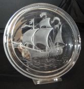 RENÉ LALIQUE "Galleon", ashtray with impressed and edged decoration to the base "Lalique, France",