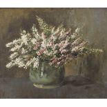 VICTOR COVERLEY PRICE (1901-1988) "Heather for Good Luck", study of heather in a vase on a table,