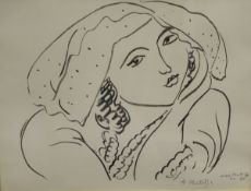 AFTER HENRI MATISSE (1869-1954) "Woman resting head upon her hand", black and white lithograph,