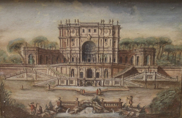 18TH CENTURY ROMAN SCHOOL "Grand building with figures", watercolour, unsigned, 16 cm x 23. - Image 2 of 3