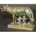 A bronze figure group of "Romulus and Remus" suckling from the she wolf,