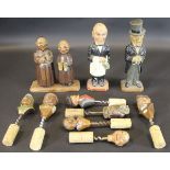 A collection of novelty corkscrews of figural form to include one as Senator Volstead in painted