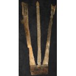 A collection of three 19th Century carved African hardwood funerary posts 242cm,