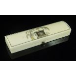 A 19th Century ivory "memento mori" hinged lidded box of rectangular form,