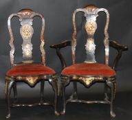 A set of six 18th Century boullework decorated dining chairs,