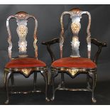 A set of six 18th Century boullework decorated dining chairs,