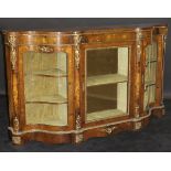 A Victorian walnut and marquetry inlaid credenza,